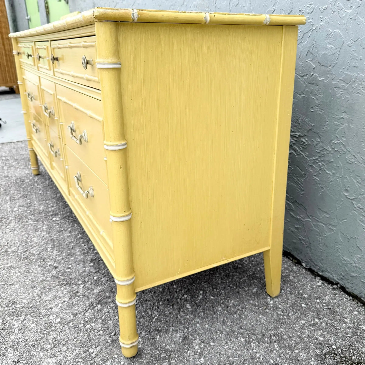 Vintage Coastal Faux Bamboo Dresser With Mirror by Thomasville Dolphin & Flamingo