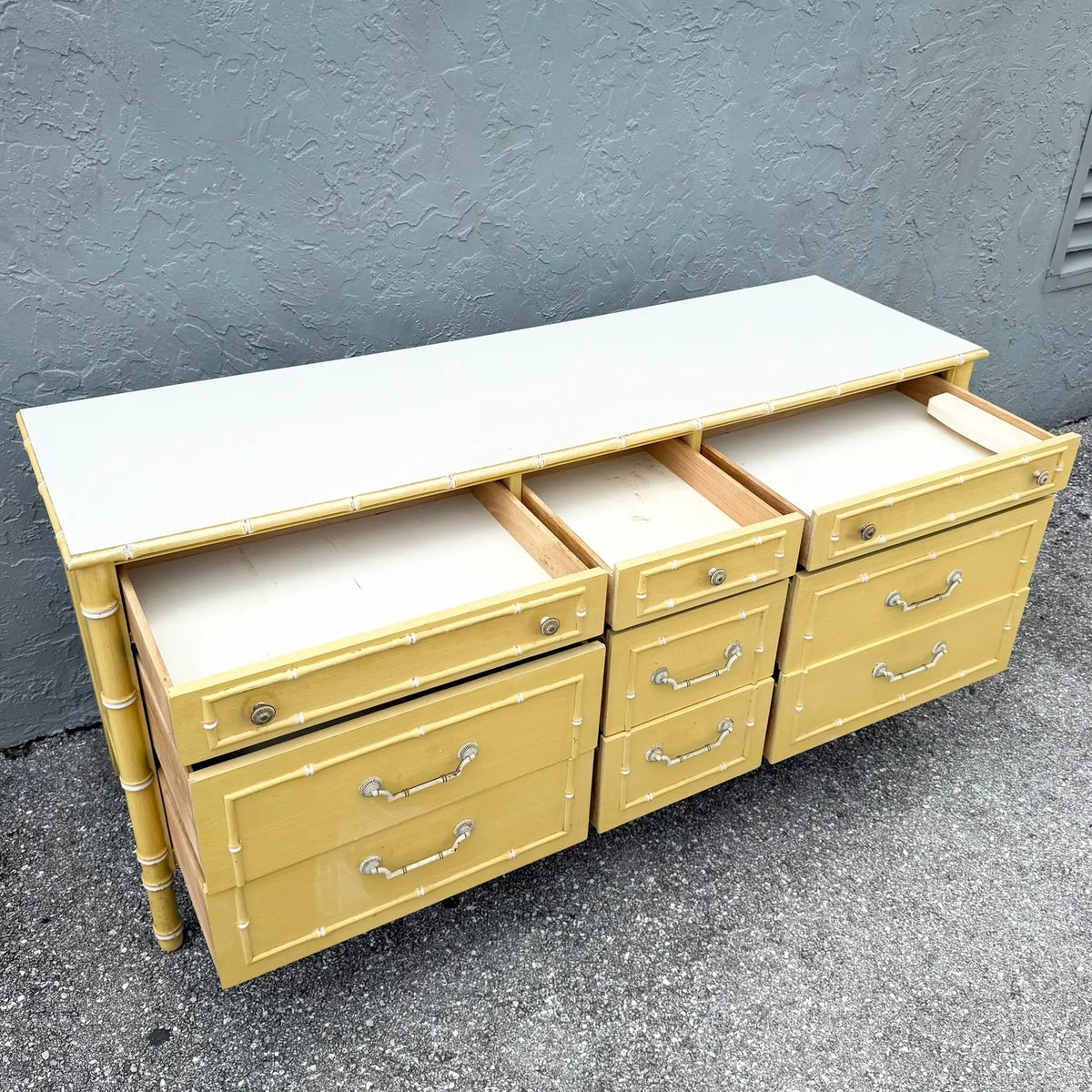 Vintage Coastal Faux Bamboo Dresser With Mirror by Thomasville Dolphin & Flamingo