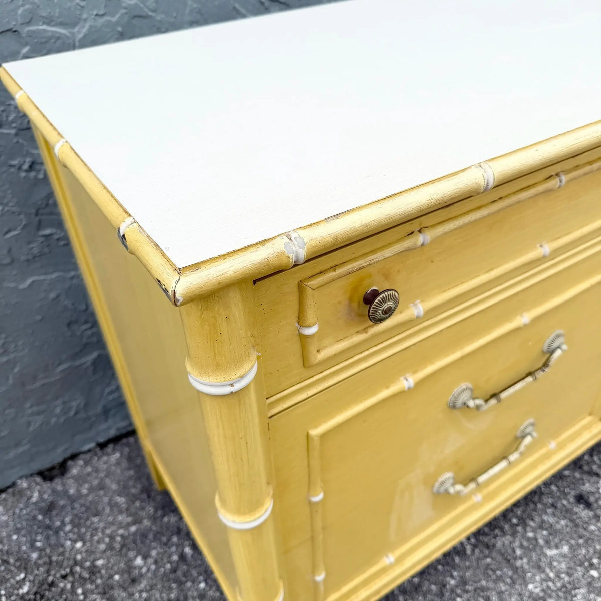 Vintage Coastal Faux Bamboo Dresser With Mirror by Thomasville Dolphin & Flamingo
