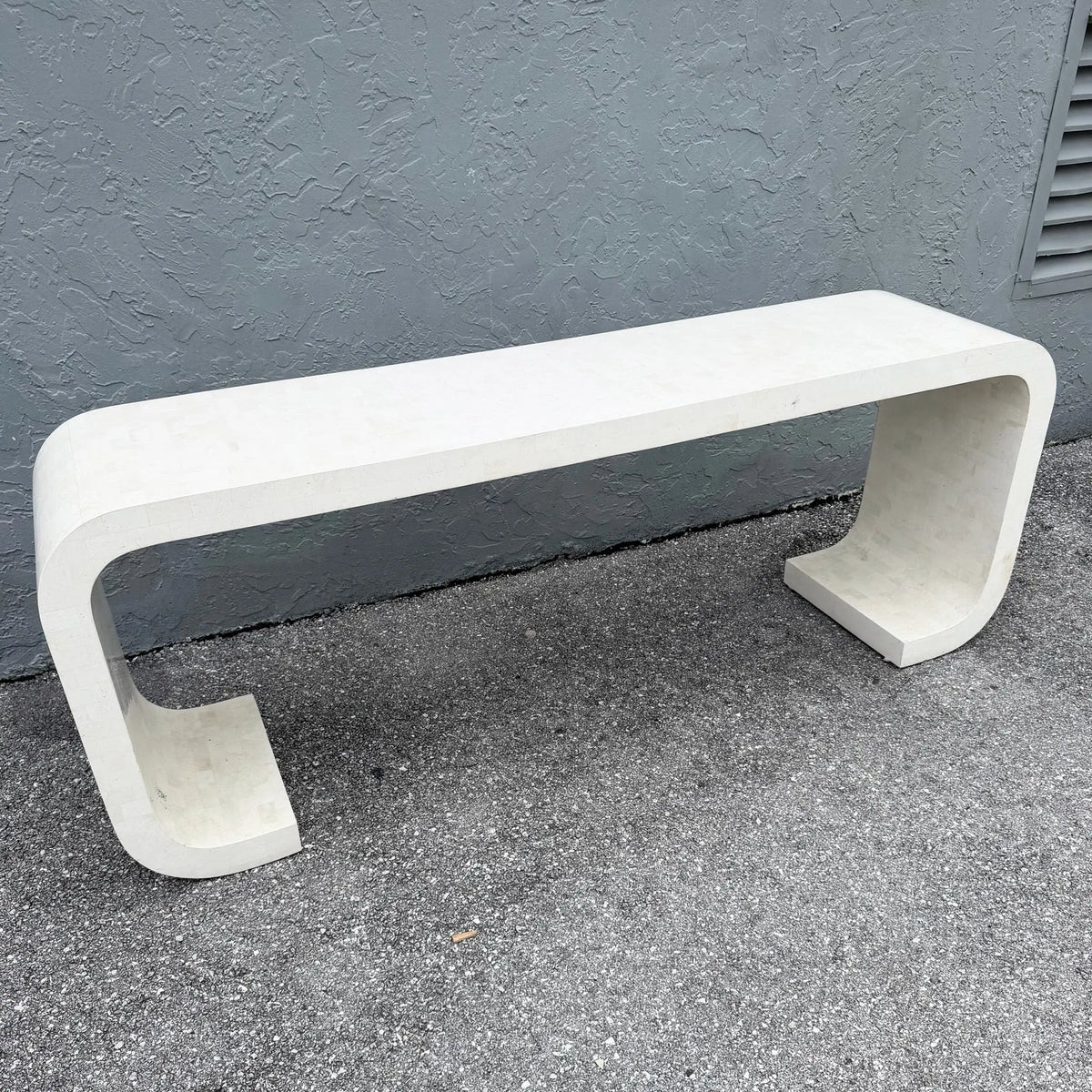 Postmodern Tessellated Stone Waterfall Console Table by Maitland Smith Dolphin & Flamingo