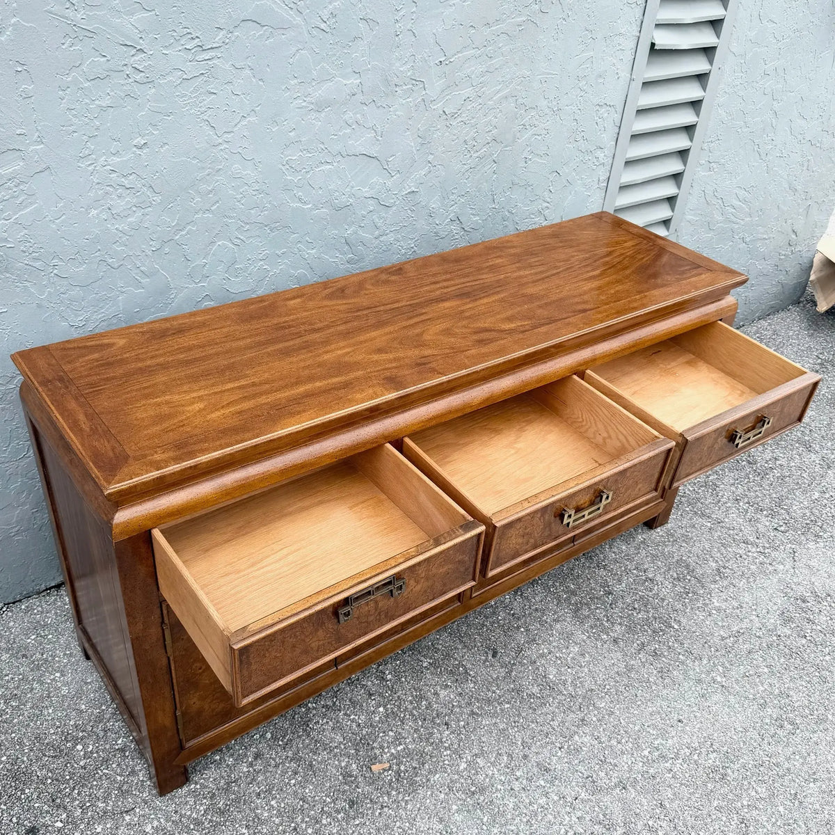 Century Furniture Chinoiserie Burlwood Credenza Dolphin & Flamingo