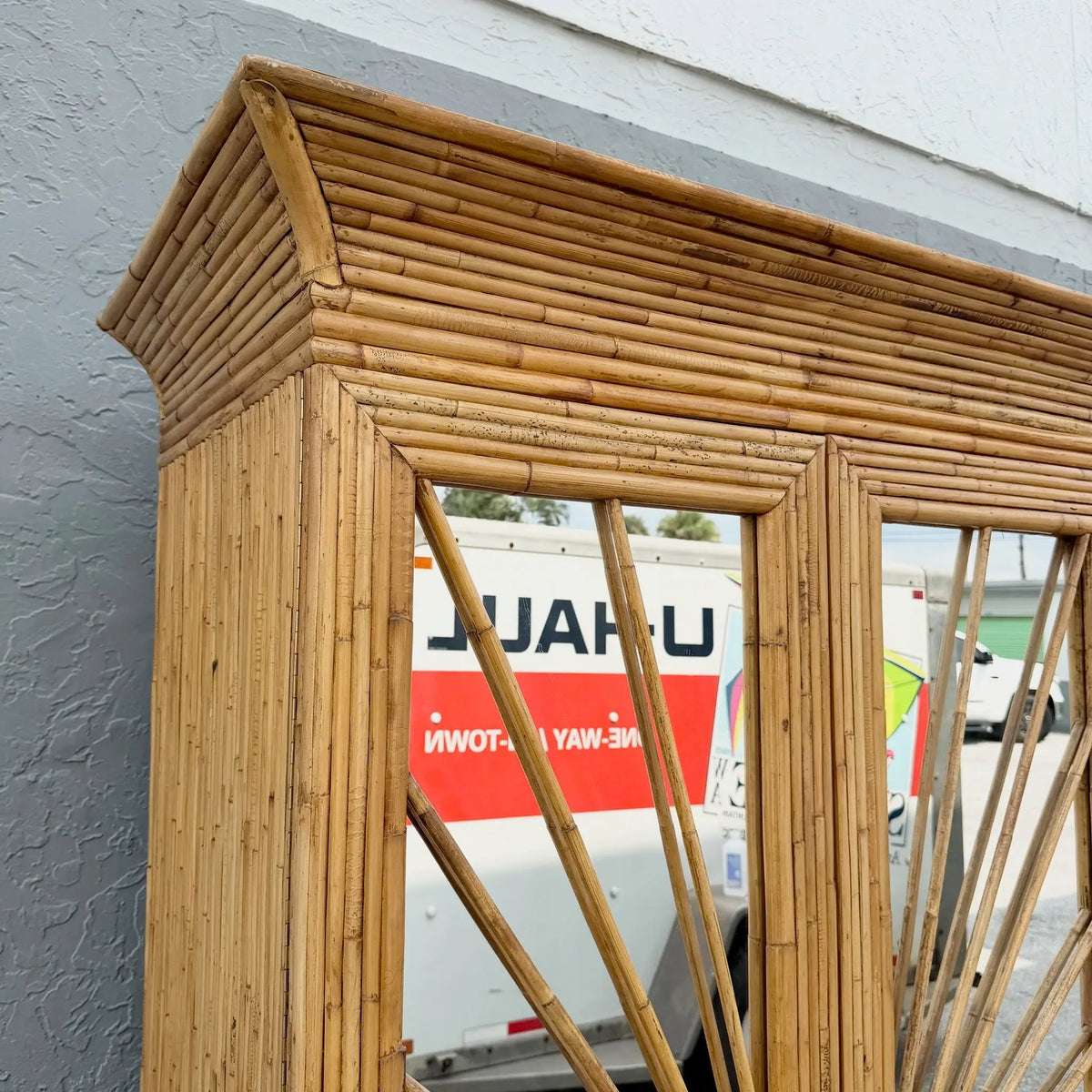 Vintage Boho Chic Penciled Mirrored Starburst Armoire Dolphin & Flamingo