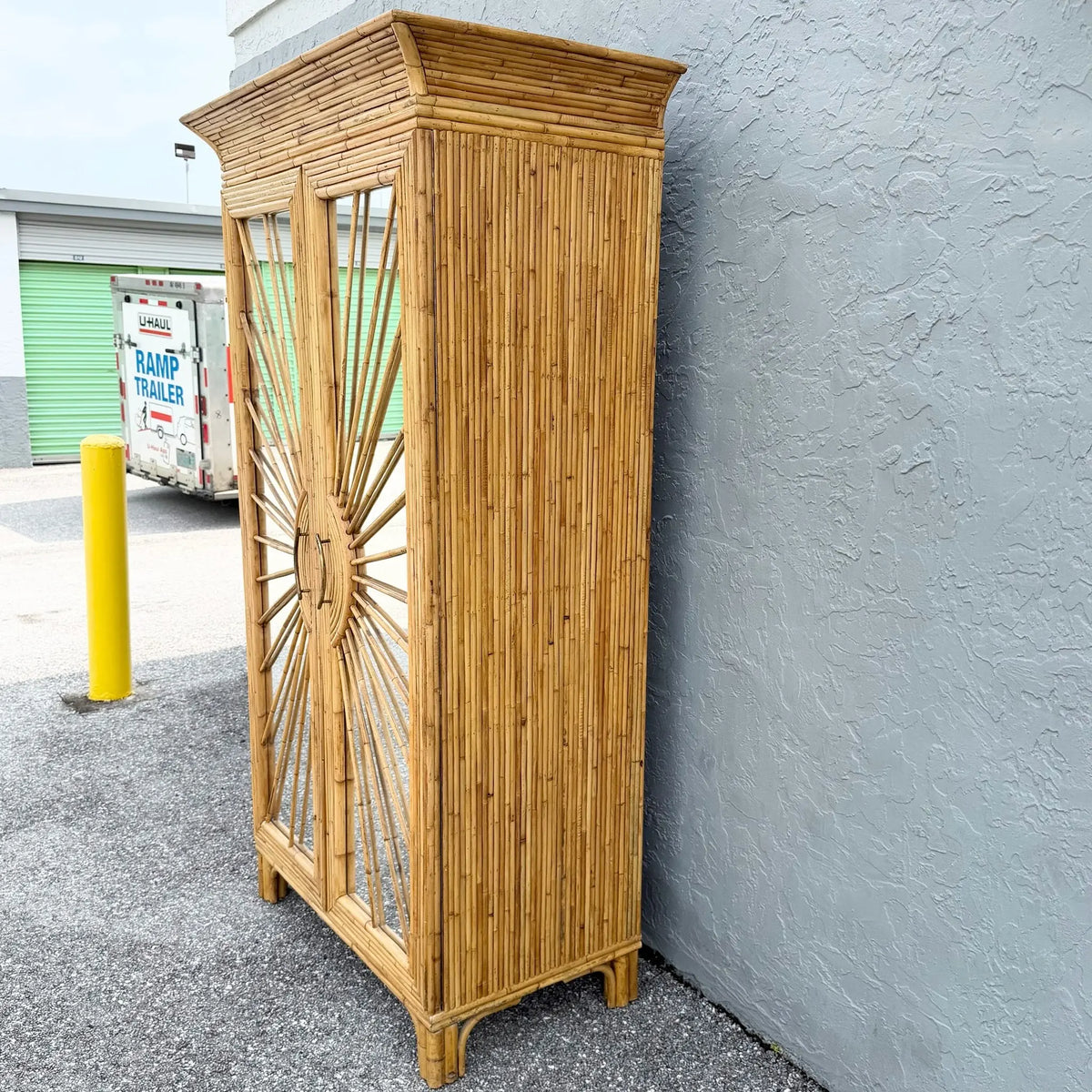 Vintage Boho Chic Penciled Mirrored Starburst Armoire Dolphin & Flamingo