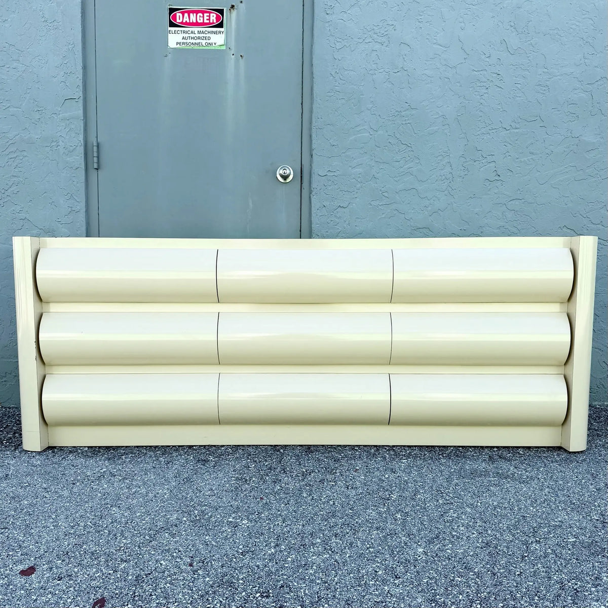 Postmodern Cream Lacquer Laminate Bullnose Dresser Dolphin & Flamingo