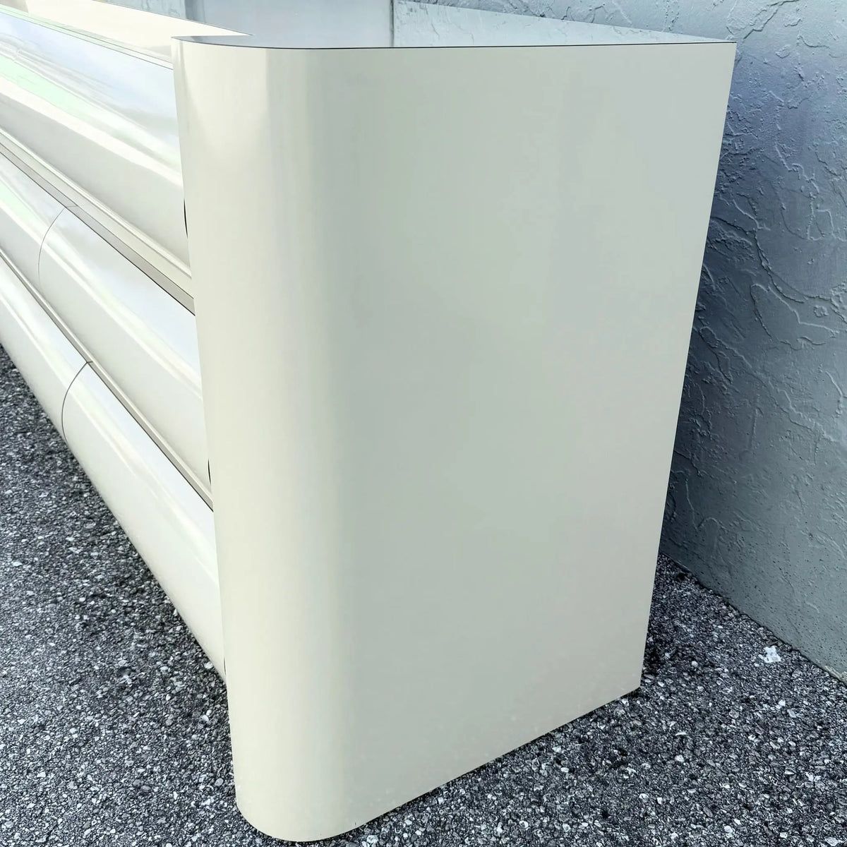 Postmodern Cream Lacquer Laminate Bullnose Dresser Dolphin & Flamingo