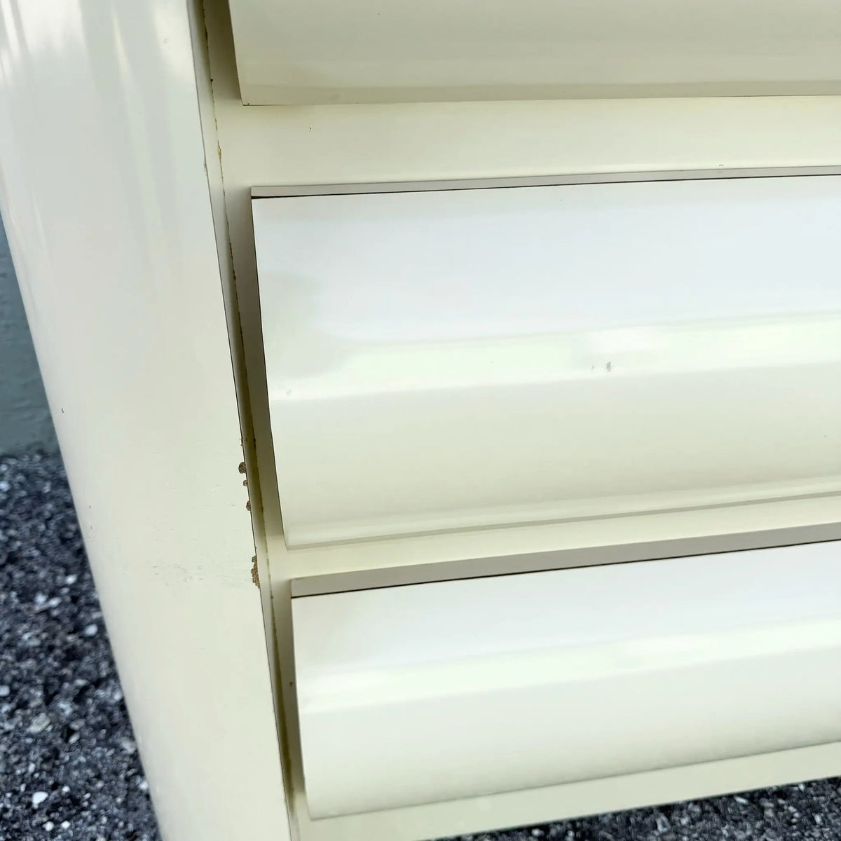 Postmodern Cream Lacquer Laminate Bullnose Dresser Dolphin & Flamingo