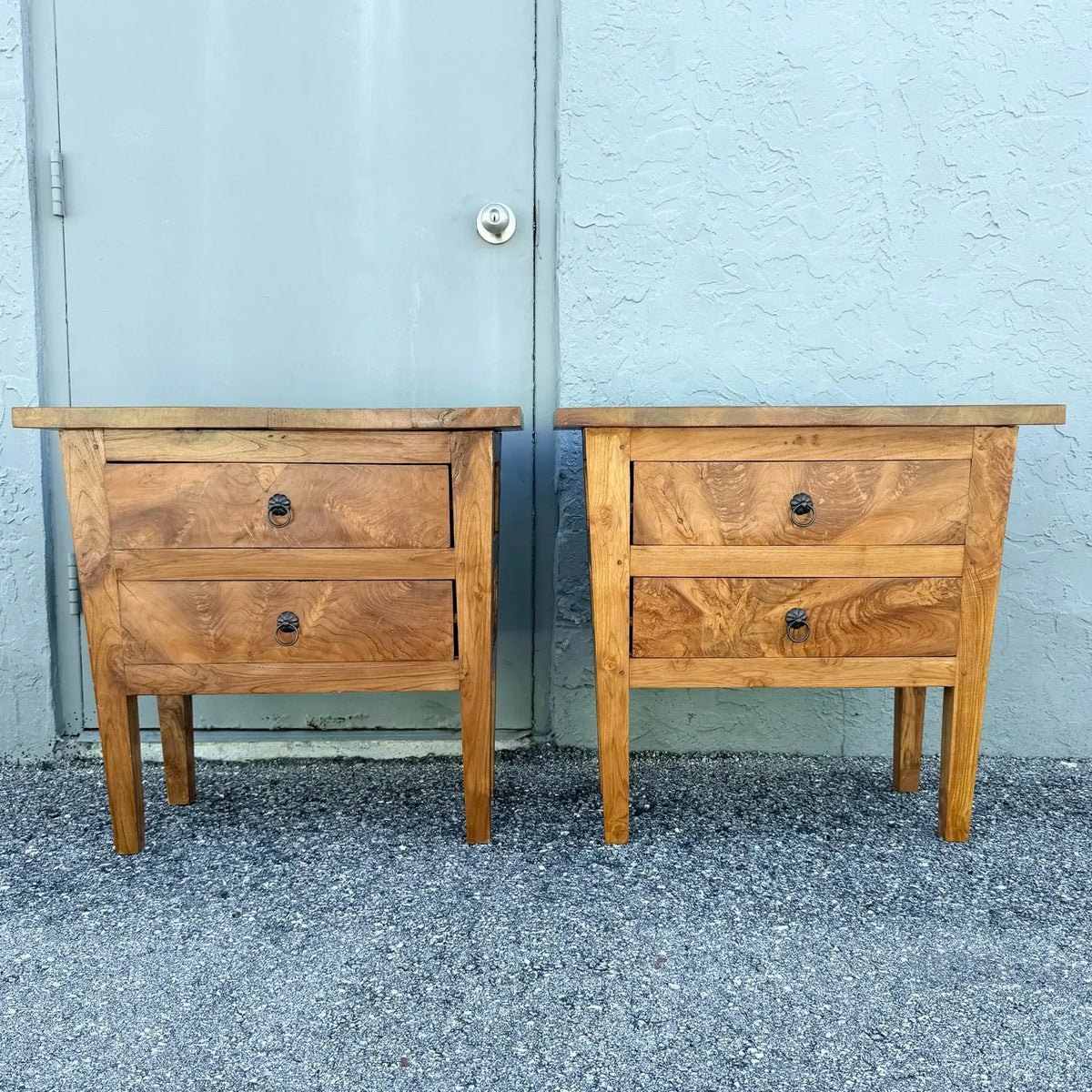 Vintage Rustic Olive Burlwood Nightstands/Mini Chests - A Pair Dolphin & Flamingo
