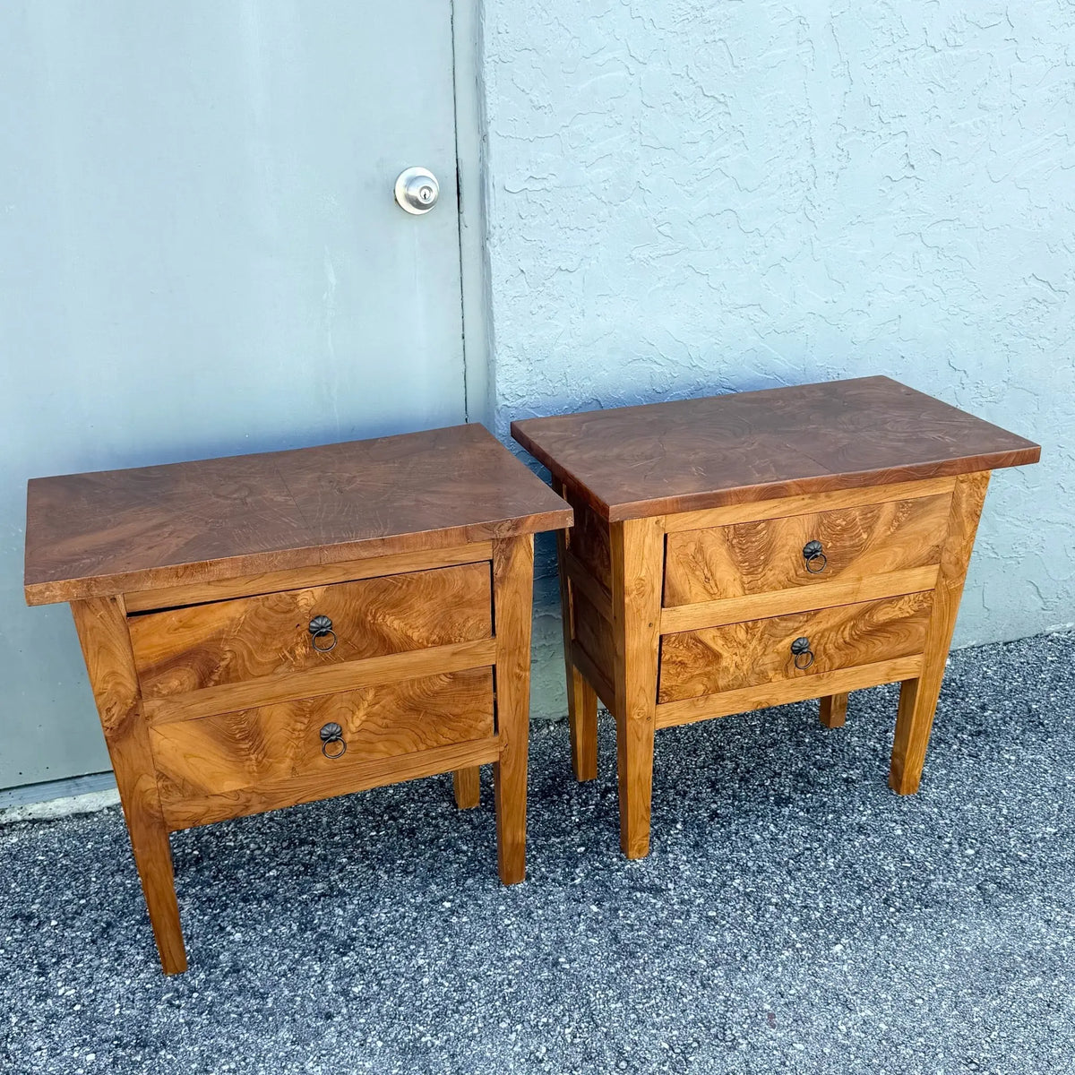 Vintage Rustic Olive Burlwood Nightstands/Mini Chests - A Pair Dolphin & Flamingo
