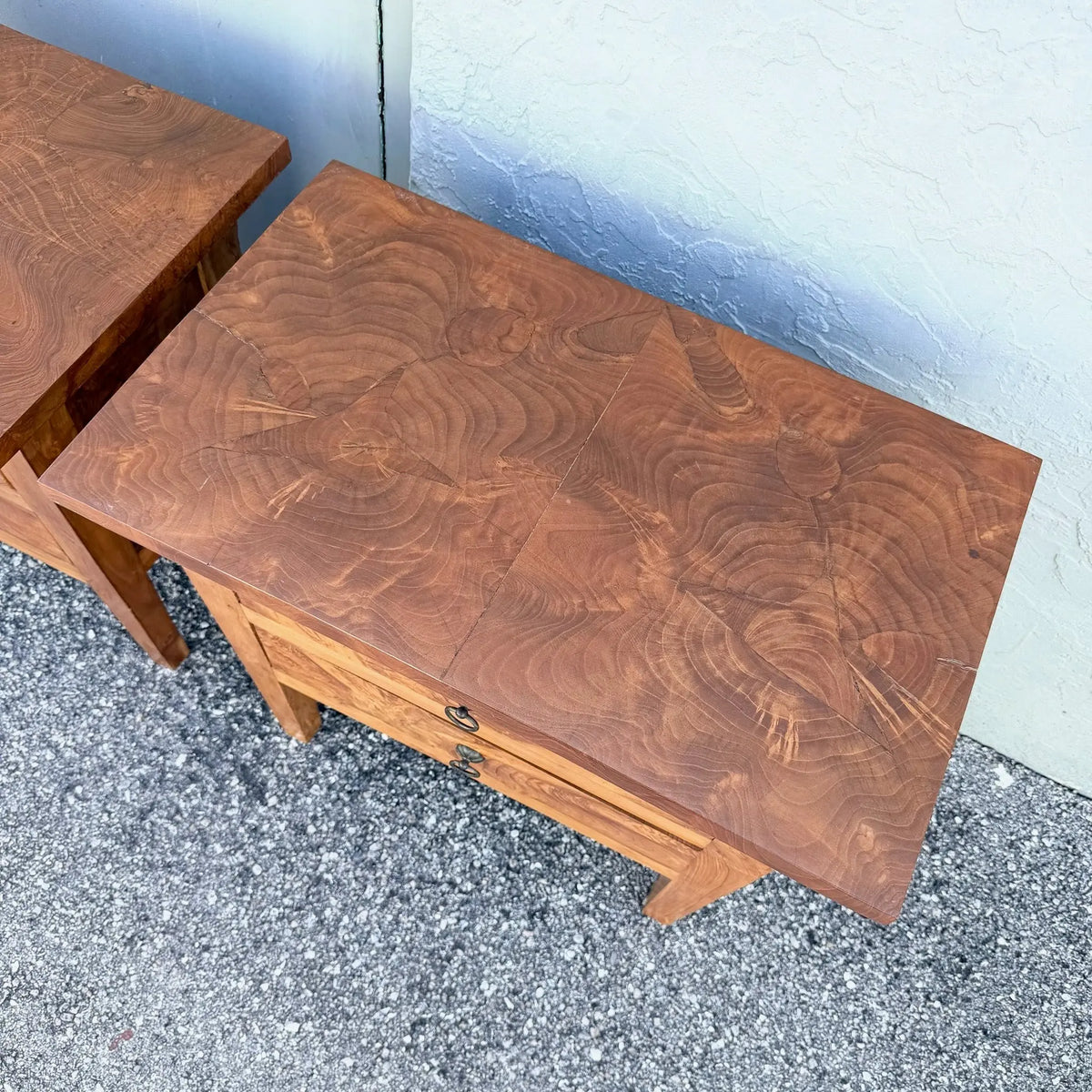Vintage Rustic Olive Burlwood Nightstands/Mini Chests - A Pair Dolphin & Flamingo