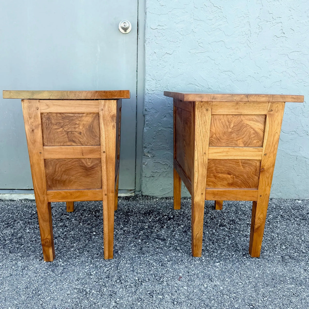 Vintage Rustic Olive Burlwood Nightstands/Mini Chests - A Pair Dolphin & Flamingo