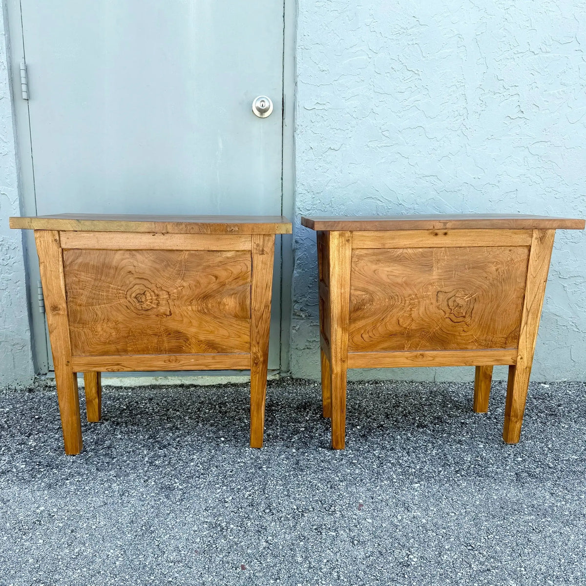 Vintage Rustic Olive Burlwood Nightstands/Mini Chests - A Pair Dolphin & Flamingo