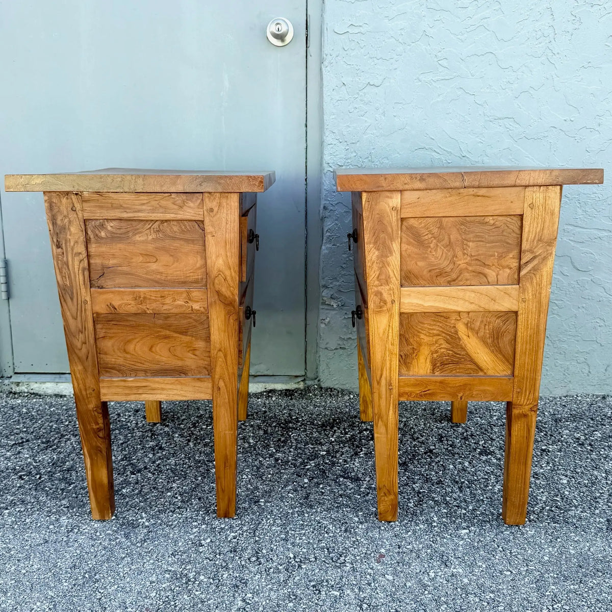 Vintage Rustic Olive Burlwood Nightstands/Mini Chests - A Pair Dolphin & Flamingo