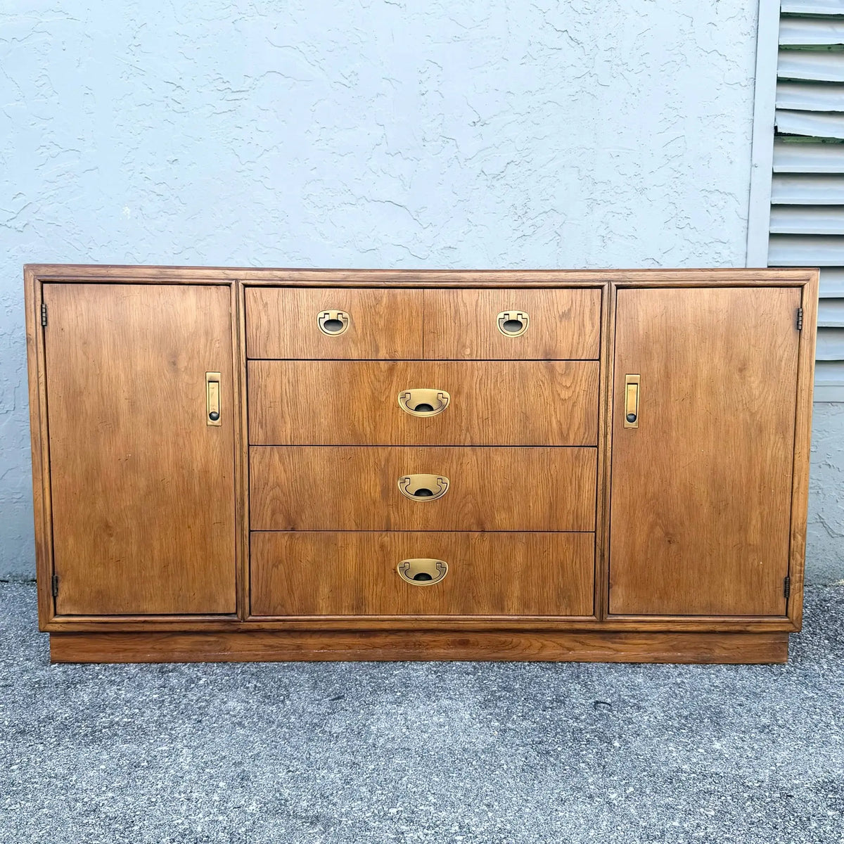 Vintage Campaign Credenza by Drexel Dolphin & Flamingo