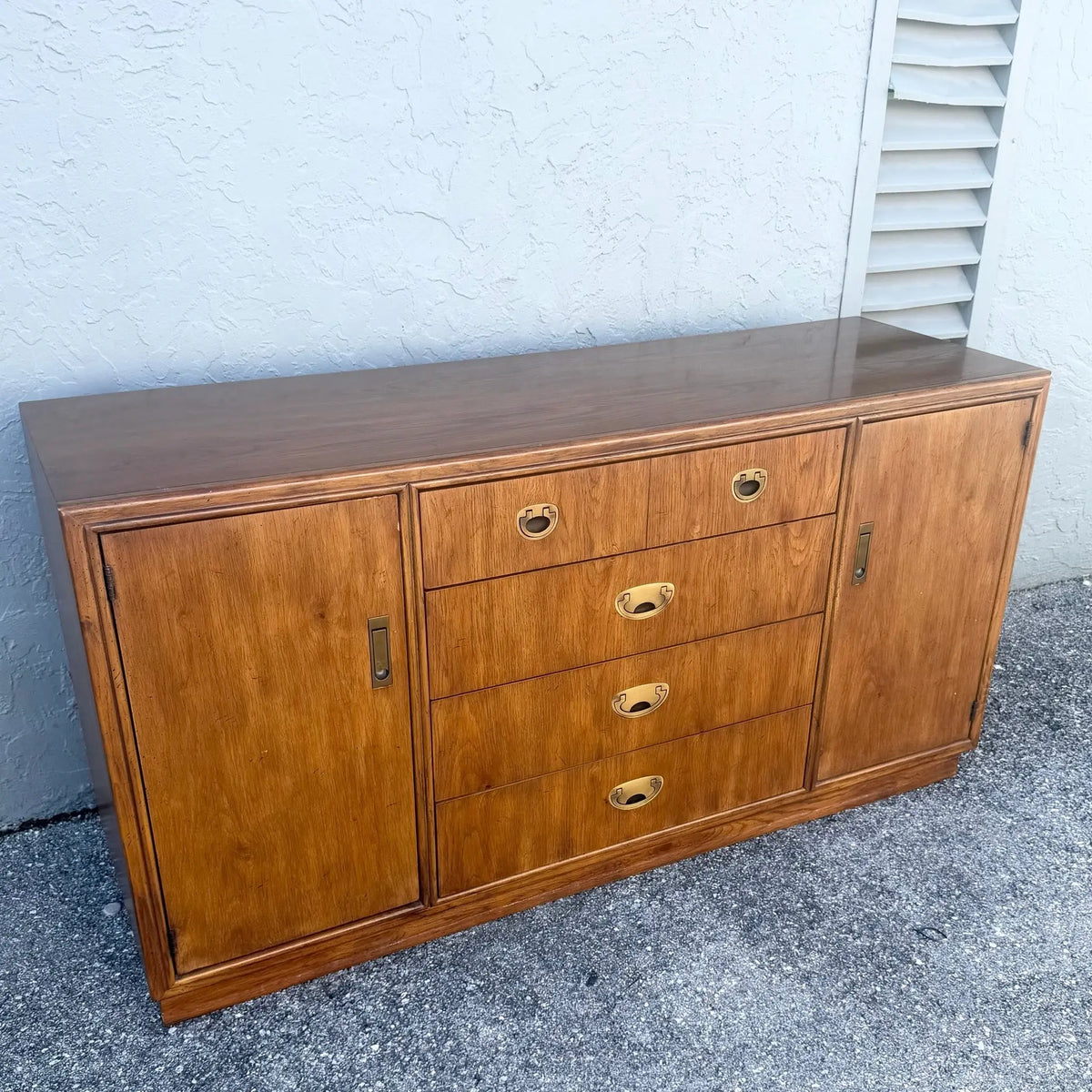 Vintage Campaign Credenza by Drexel Dolphin & Flamingo