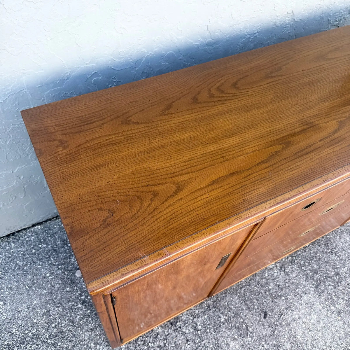 Vintage Campaign Credenza by Drexel Dolphin & Flamingo