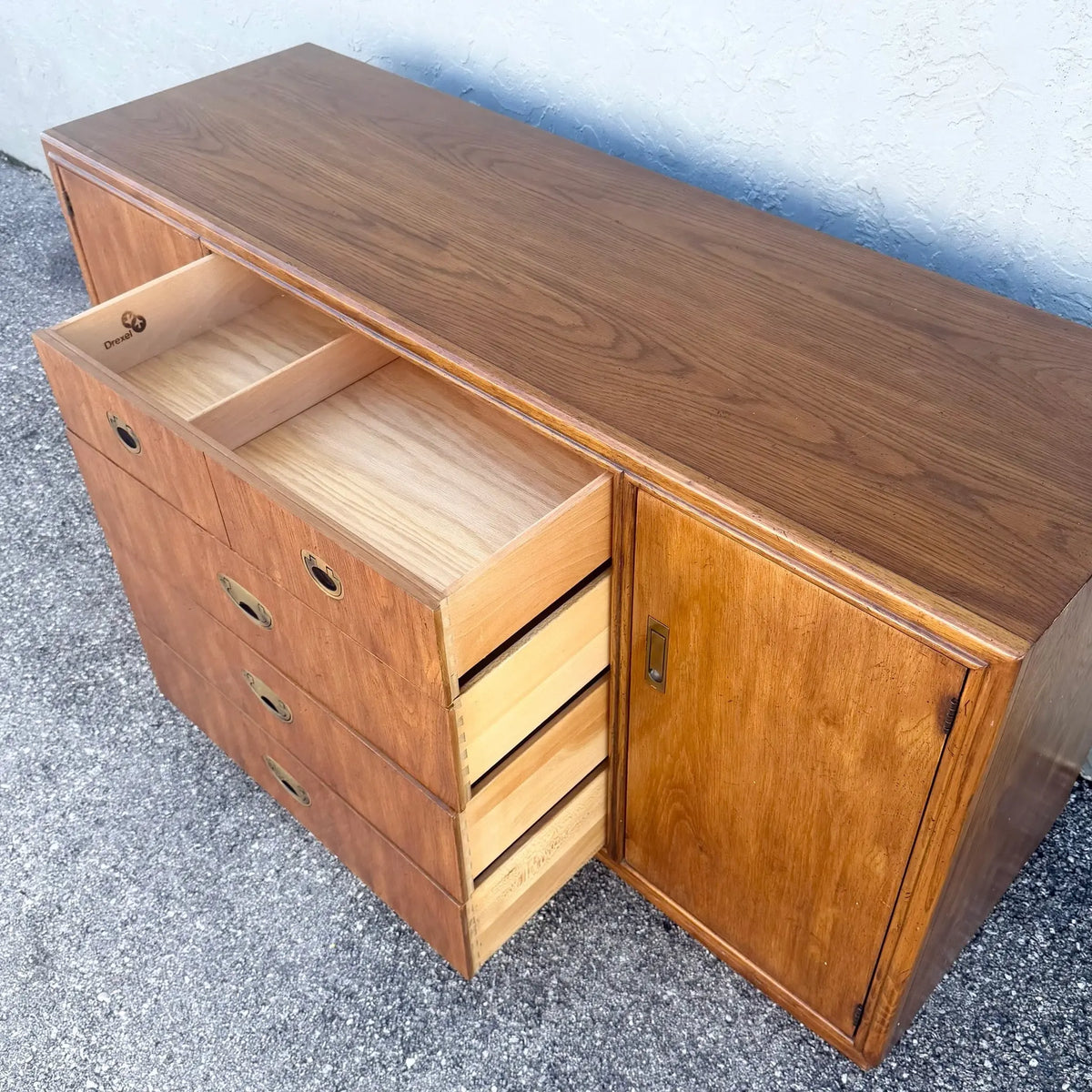 Vintage Campaign Credenza by Drexel Dolphin & Flamingo