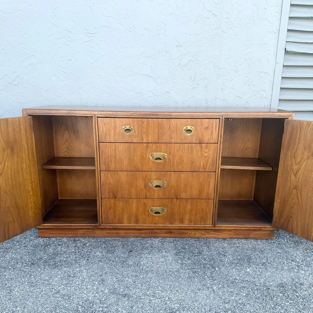 Vintage Campaign Credenza by Drexel Dolphin & Flamingo