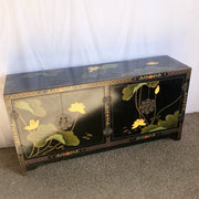 Vintage Chinese Black and Floral Hand Painted Credenza