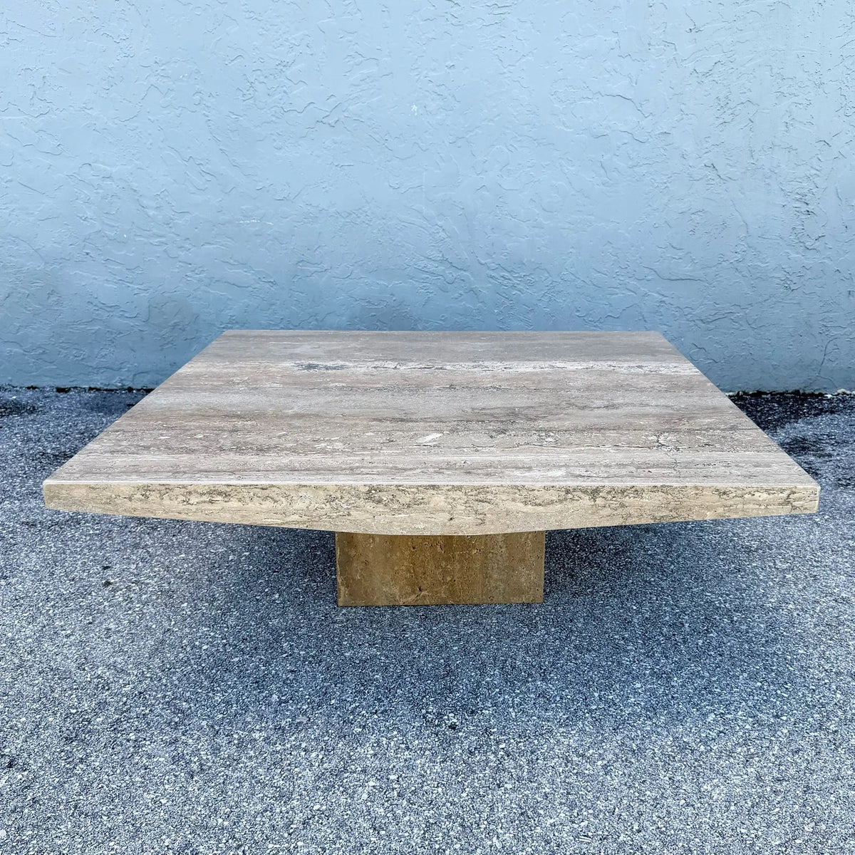 Vintage Italian Polished Travertine Coffee Table Dolphin & Flamingo