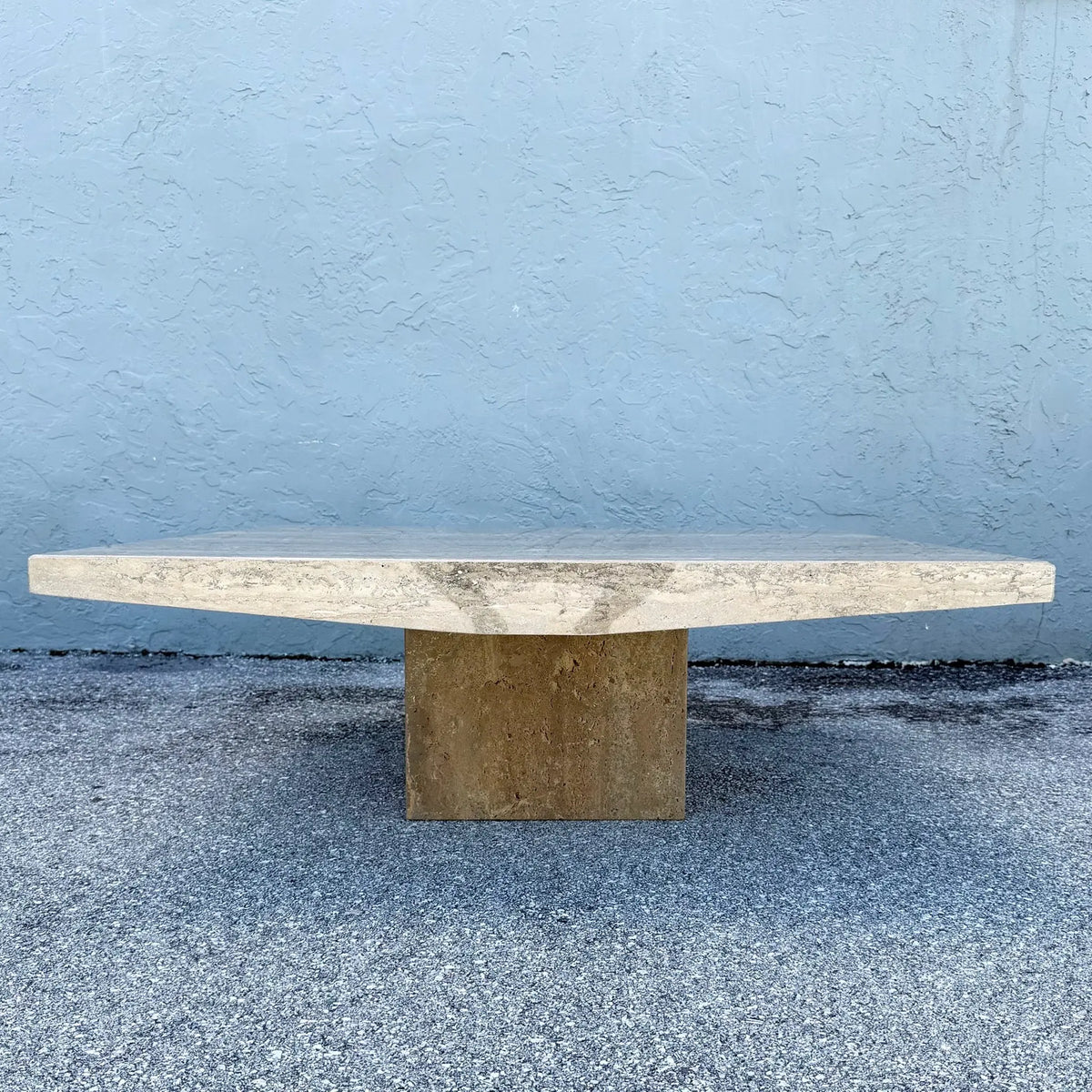 Vintage Italian Polished Travertine Coffee Table Dolphin & Flamingo