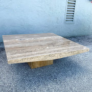 Vintage Italian Polished Travertine Coffee Table Dolphin & Flamingo