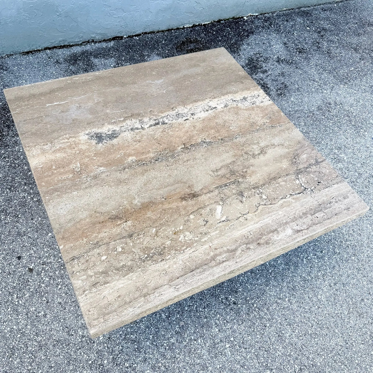 Vintage Italian Polished Travertine Coffee Table Dolphin & Flamingo