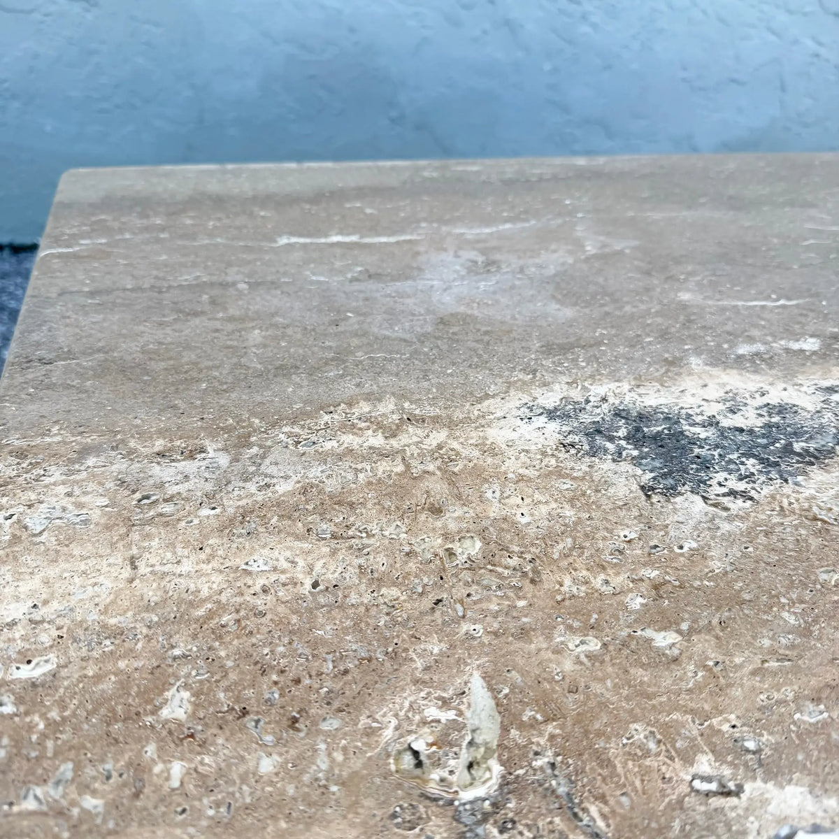 Vintage Italian Polished Travertine Coffee Table Dolphin & Flamingo