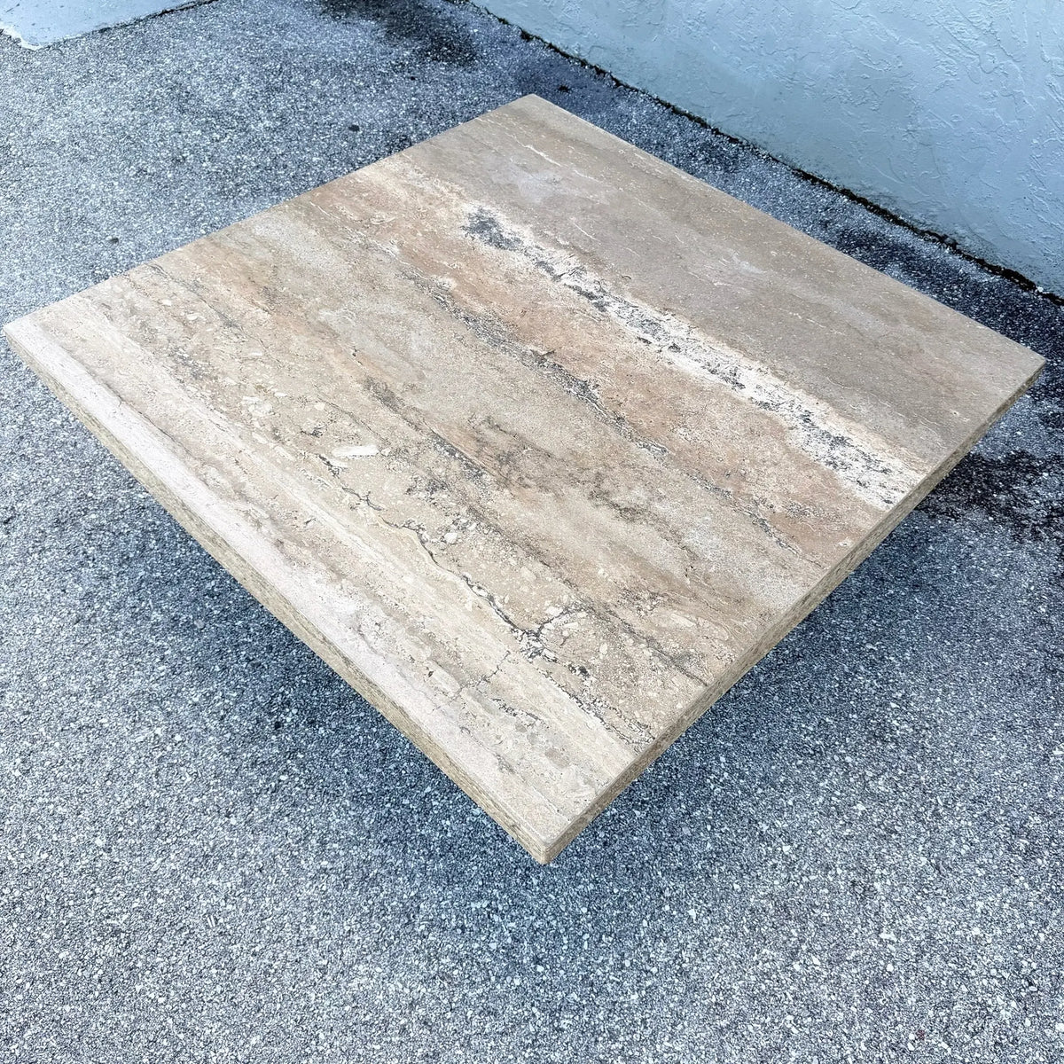 Vintage Italian Polished Travertine Coffee Table Dolphin & Flamingo