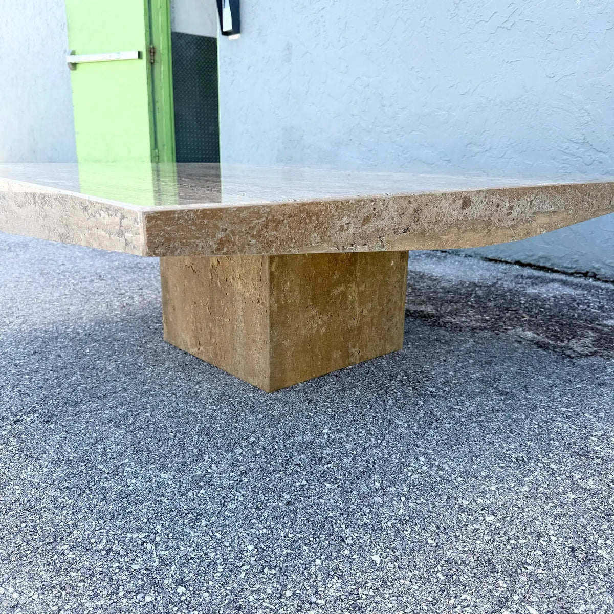 Vintage Italian Polished Travertine Coffee Table Dolphin & Flamingo
