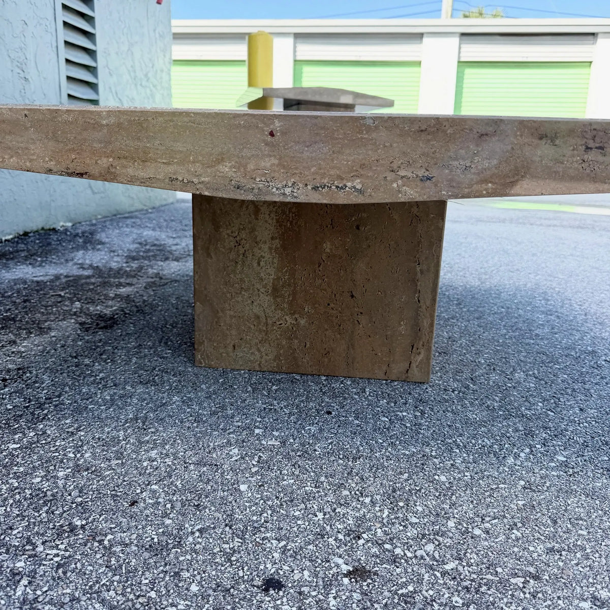Vintage Italian Polished Travertine Coffee Table Dolphin & Flamingo