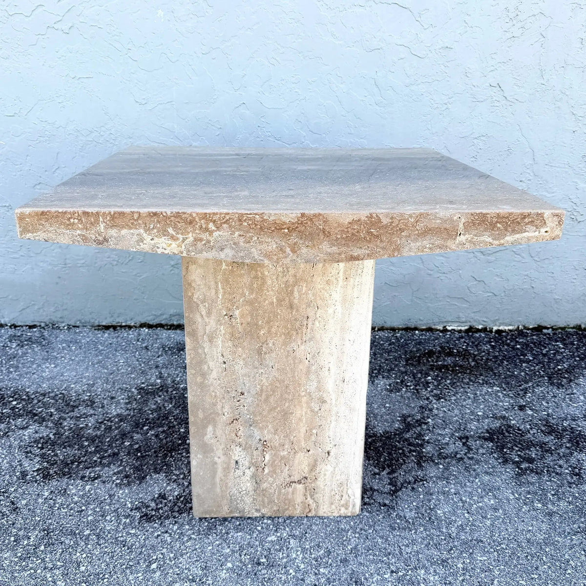 Vintage Italian Polished Travertine Side Table Dolphin & Flamingo