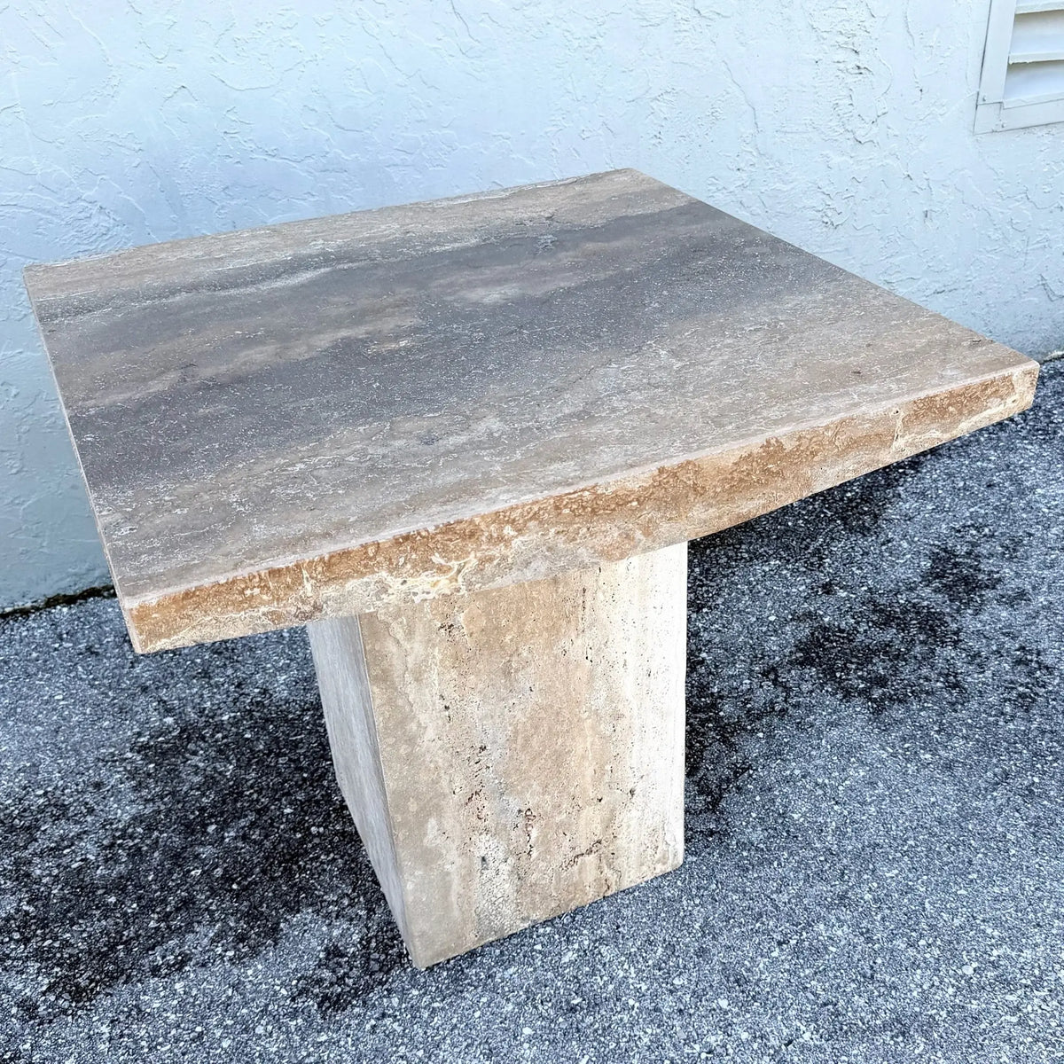 Vintage Italian Polished Travertine Side Table Dolphin & Flamingo