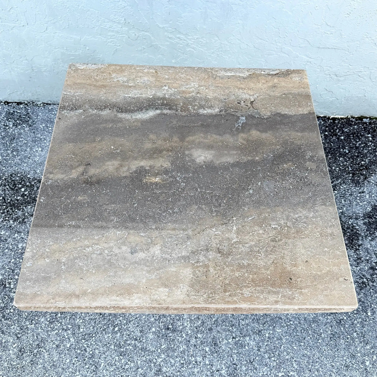 Vintage Italian Polished Travertine Side Table Dolphin & Flamingo