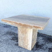Vintage Italian Polished Travertine Side Table Dolphin & Flamingo