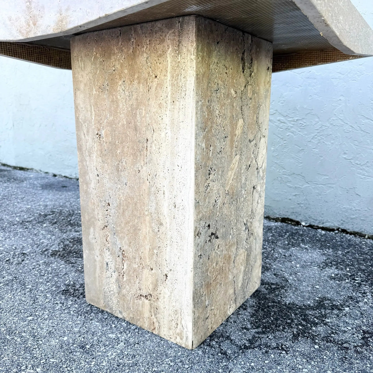 Vintage Italian Polished Travertine Side Table Dolphin & Flamingo
