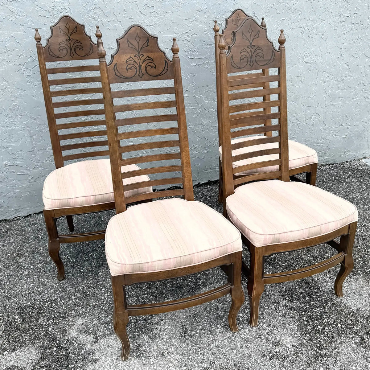 Vintage “Esperanto” High Back Dining Chairs by Drexel - Set of 4 Dolphin & Flamingo