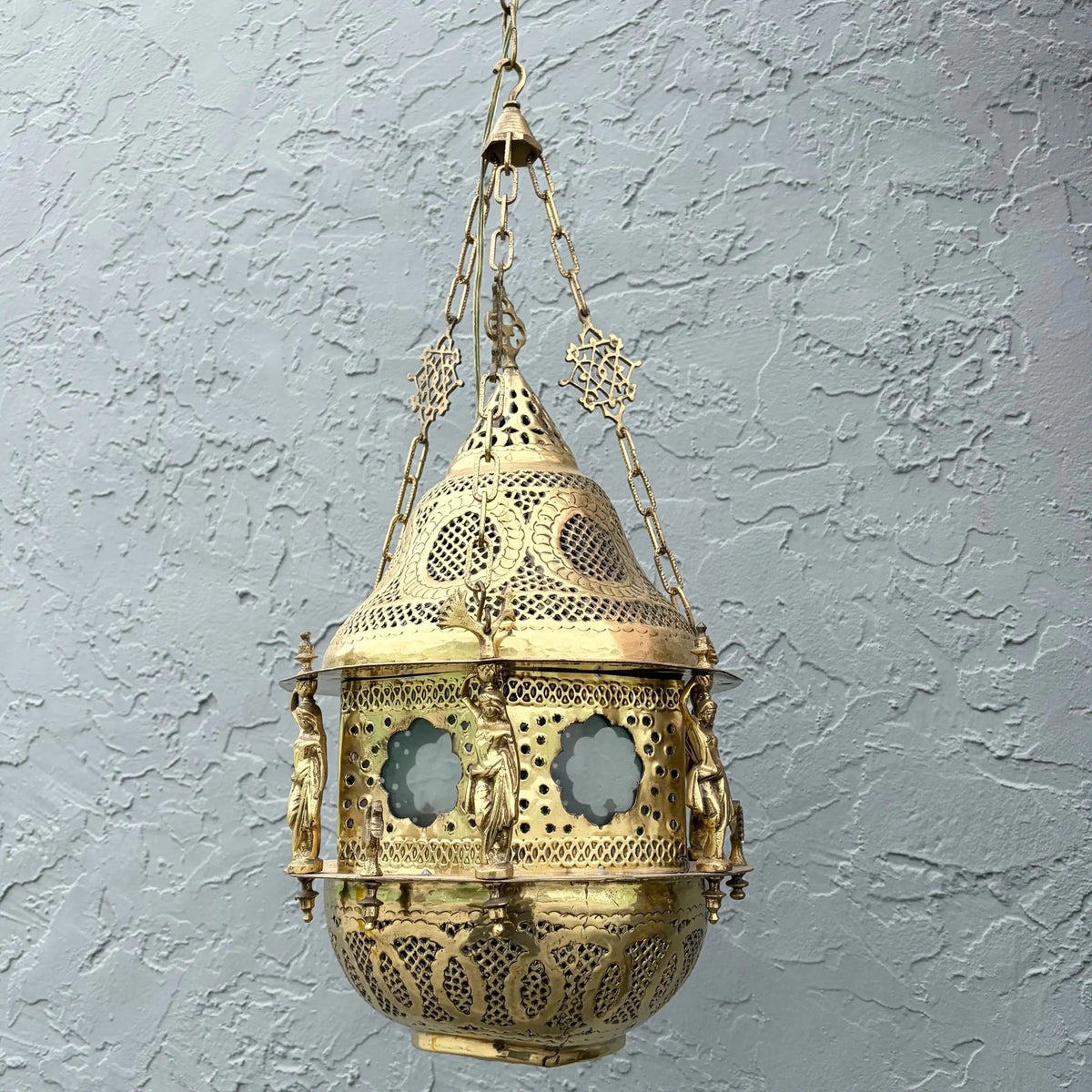 Vintage Moroccan Middle Eastern Style Brass Pendant Lamp Dolphin & Flamingo