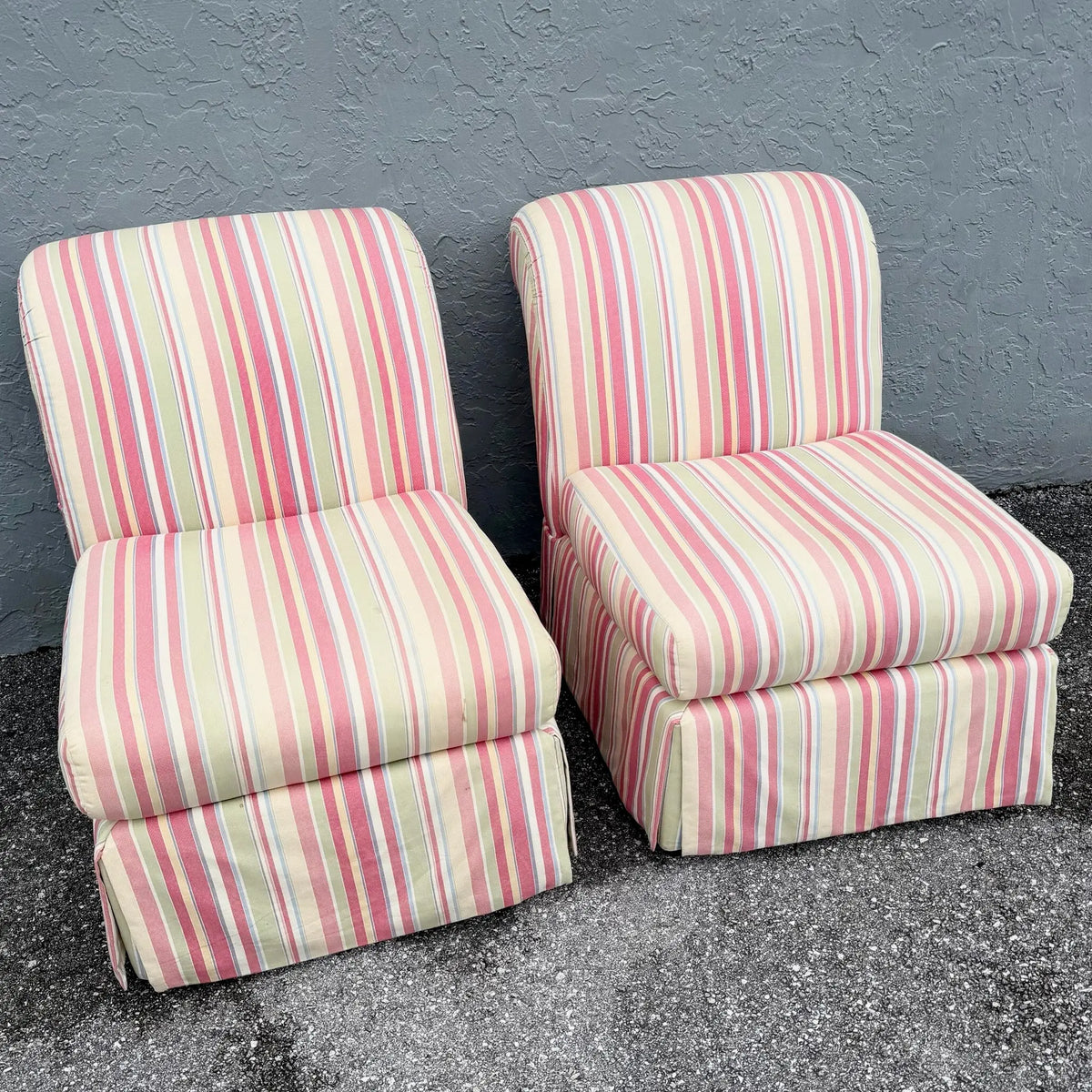 Vintage Coastal Regency Flared Skirted Lounge Chairs - A Pair Dolphin & Flamingo