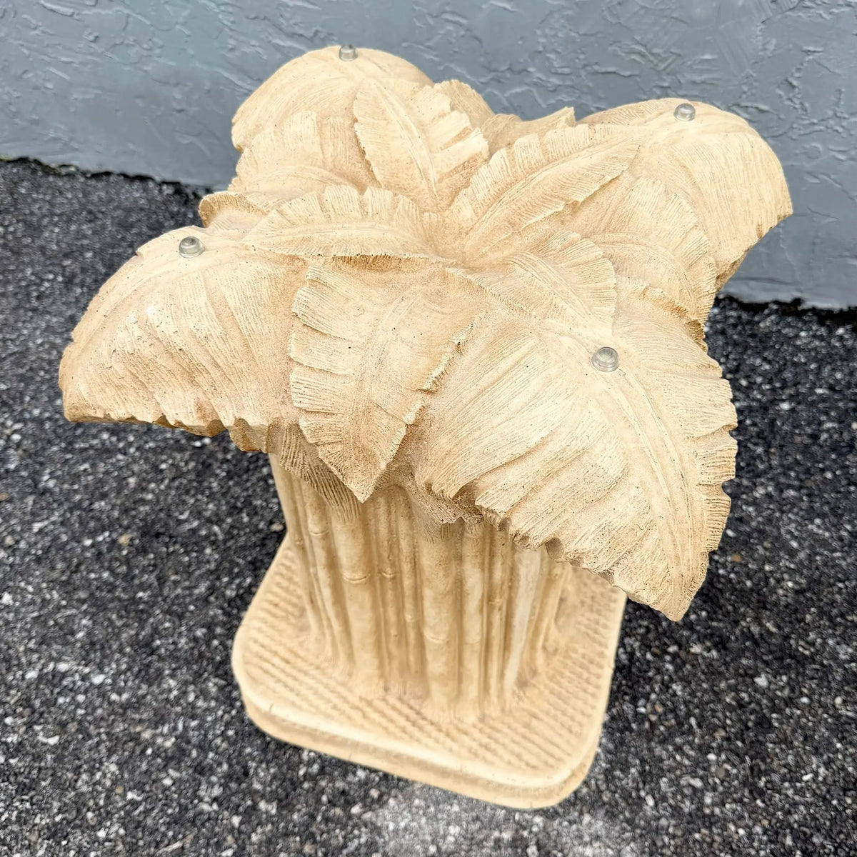 Boho Chic Faux Bamboo Banana Leaf Glass Top Side Table Dolphin & Flamingo