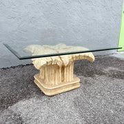 Boho Chic Faux Bamboo Banana Leaf Glass Top Coffee Table Dolphin & Flamingo