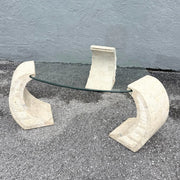 Postmodern Tessellated Stone Floating Glass Top Coffee Table Dolphin & Flamingo