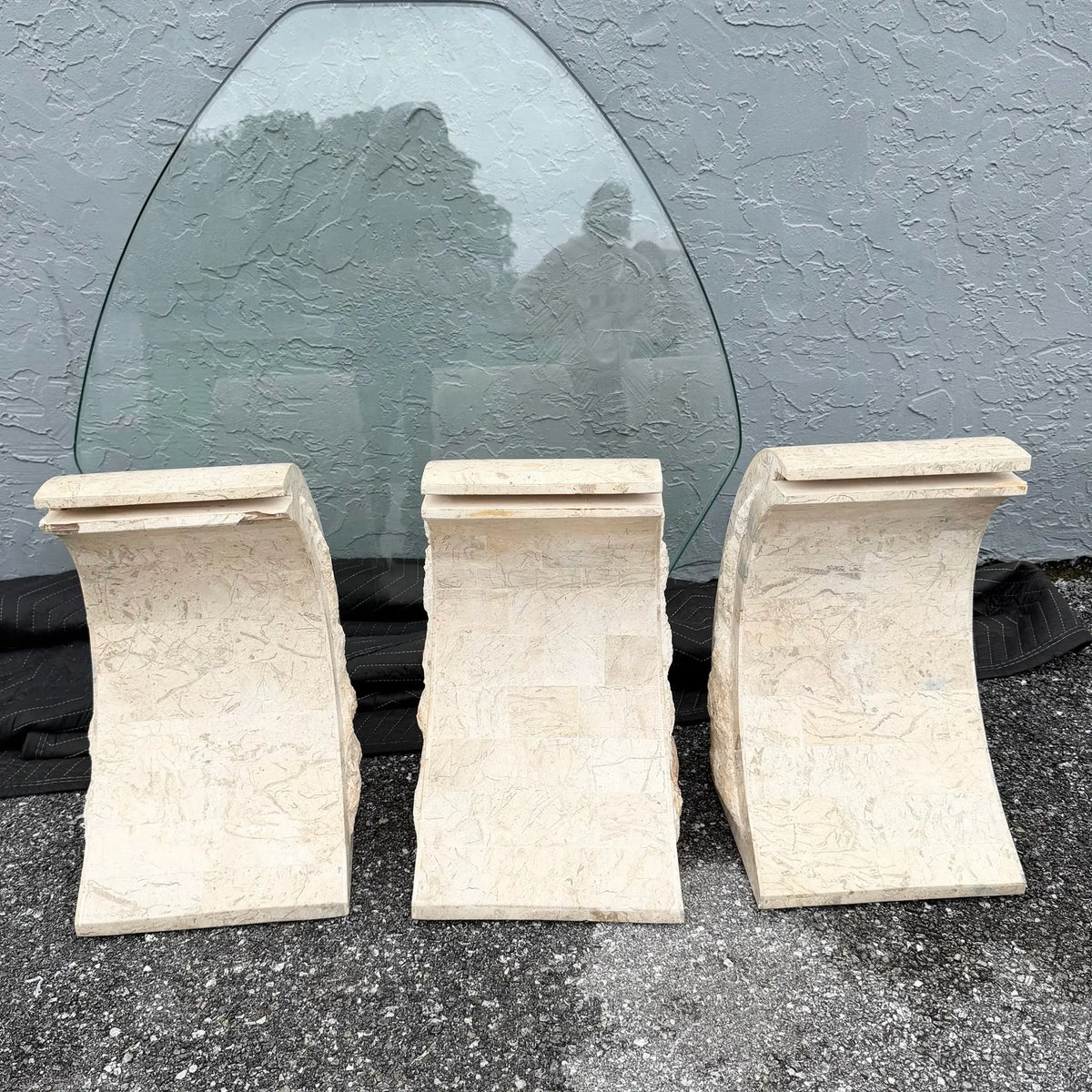 Postmodern Tessellated Stone Floating Glass Top Coffee Table Dolphin & Flamingo