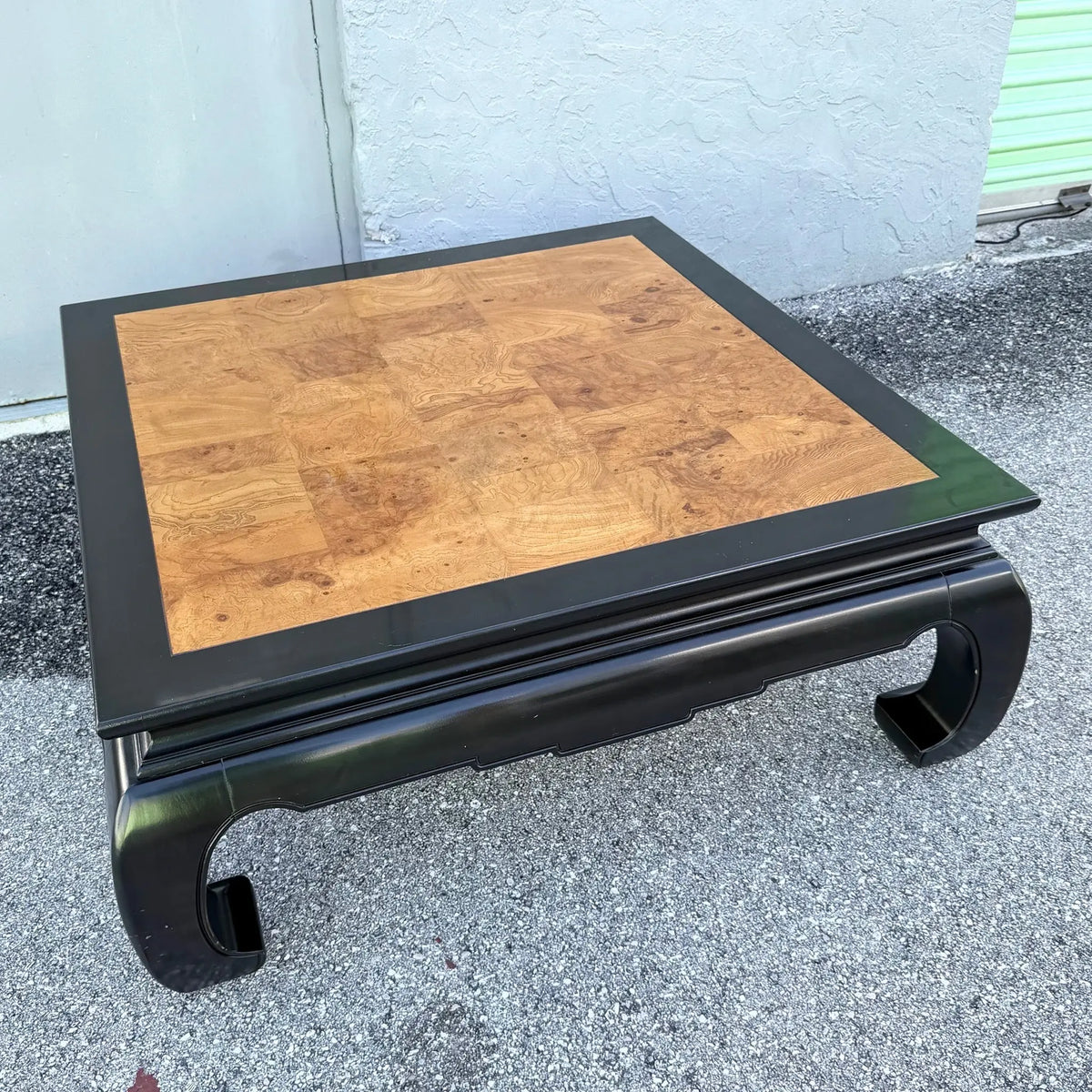 Ming Style Black and Burlwood Coffee Table by Ethan Allen Dolphin & Flamingo