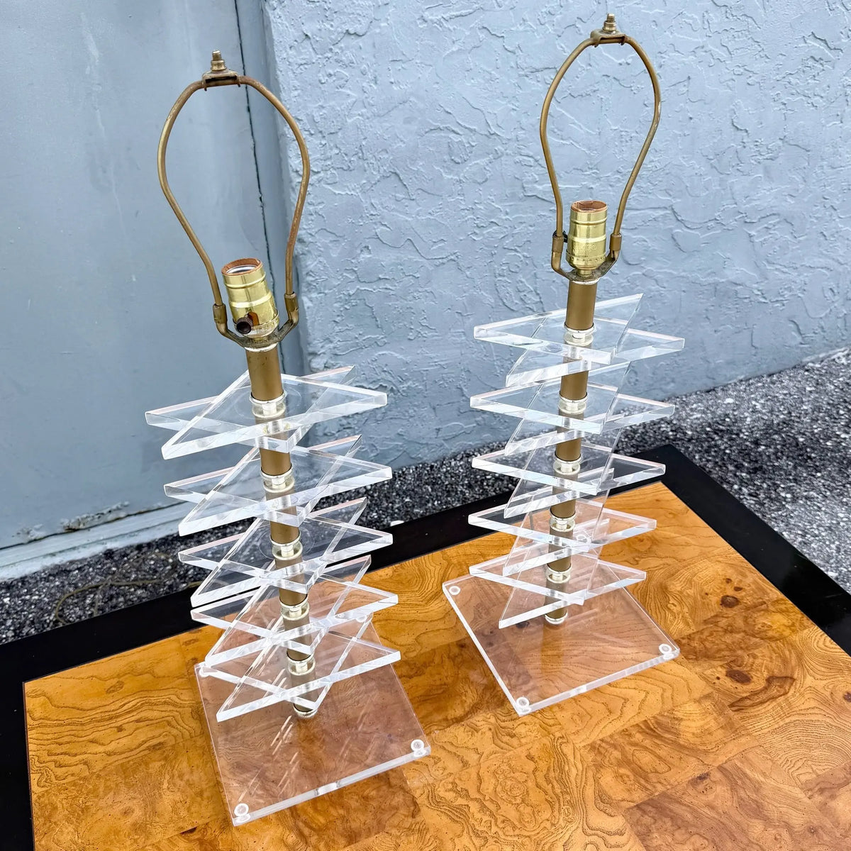 Mid Century Modern “Magen David” Lucite Table Lamps - A Pair Dolphin & Flamingo
