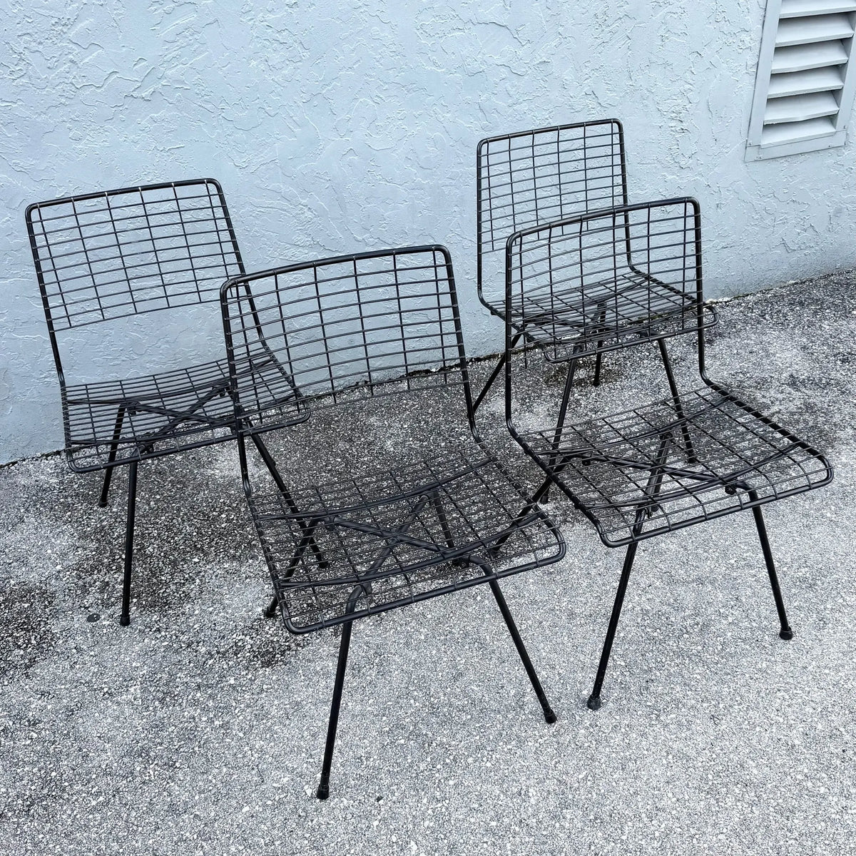 Mid-Century Modern Black Wire Side Chairs Designed by John Keal for Pacific Iron - Set of 4 Dolphin & Flamingo