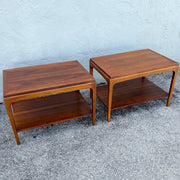 Mid Century Modern “Rhythm” Walnut Side Tables by Lane - A Pair Dolphin & Flamingo