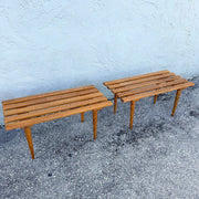 Mid Century Modern Slatted Benches/Side Tables - A Pair Dolphin & Flamingo