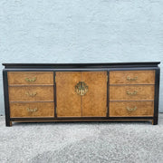 Vintage Chinoiserie Black and Burlwood Dresser by Centruy Furniture Dolphin & Flamingo