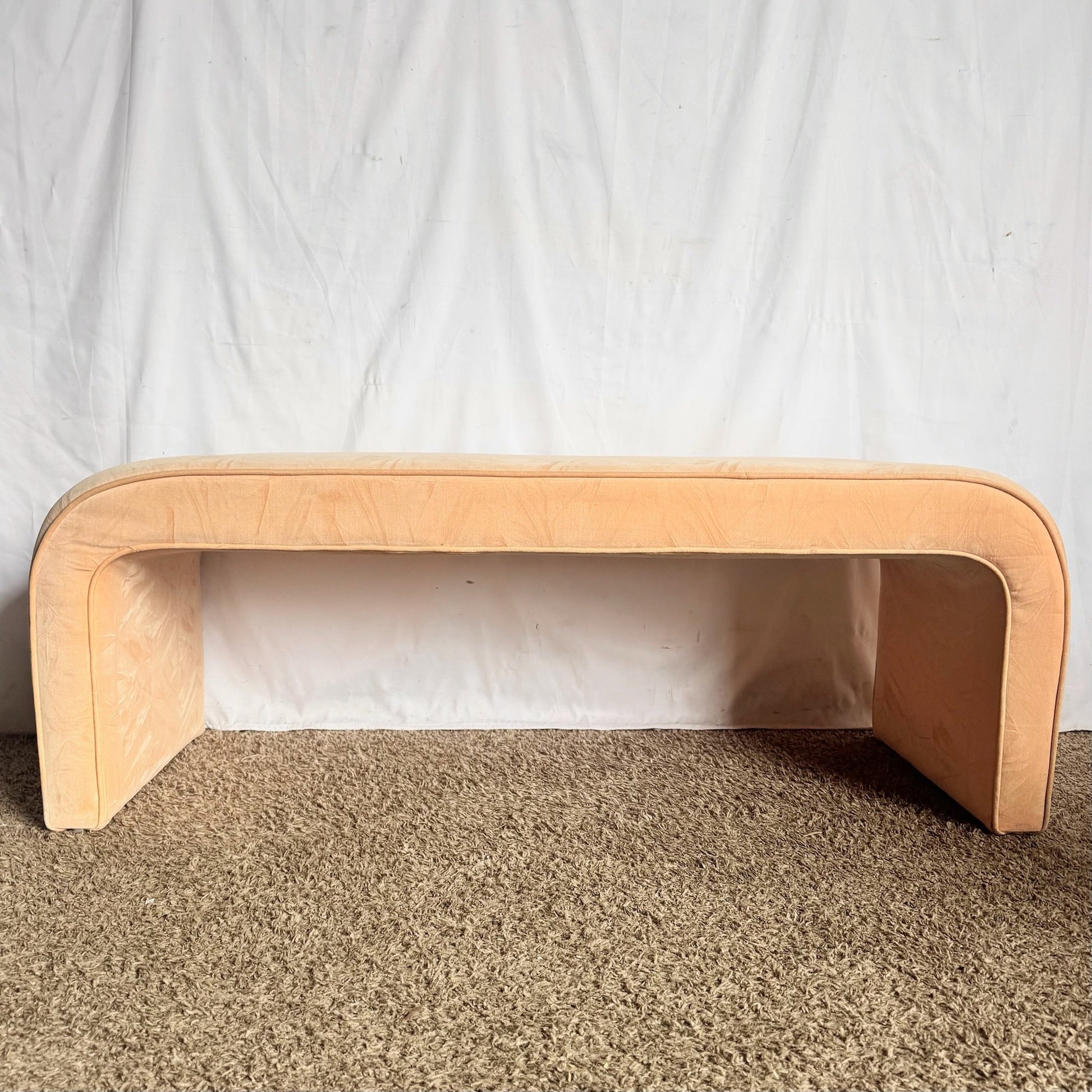 Post Modern Peach Velvet Fabric Waterfall Bench Dolphin & Flamingo