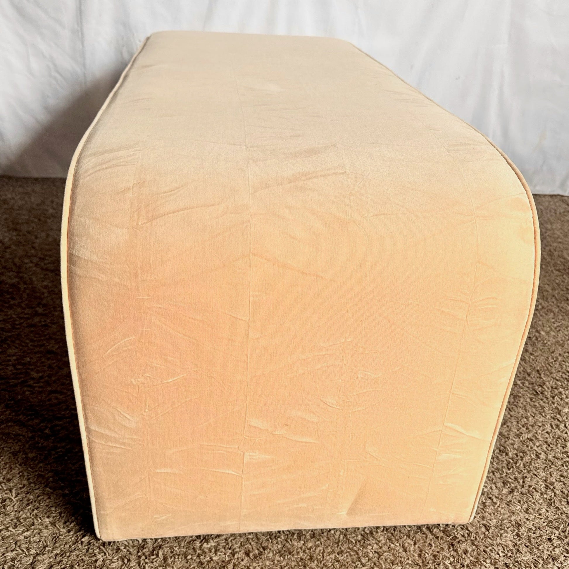 Post Modern Peach Velvet Fabric Waterfall Bench Dolphin & Flamingo